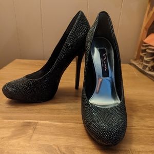 Nina black rhinestone heels.
